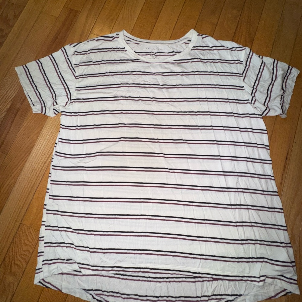 American Eagle Outfitters White and Black Striped Tee